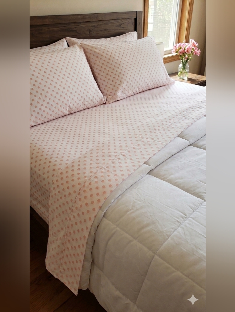 NWT!  KATE SPADE Queen Size Ballet Pink Polka Dot 4 Pc. Sheet Set -  100% Cotton